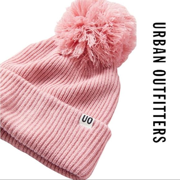 NEW Urban Outfitters UO Ribbed Pink Pom Pom Beanie Hat - Picture 2 of 2